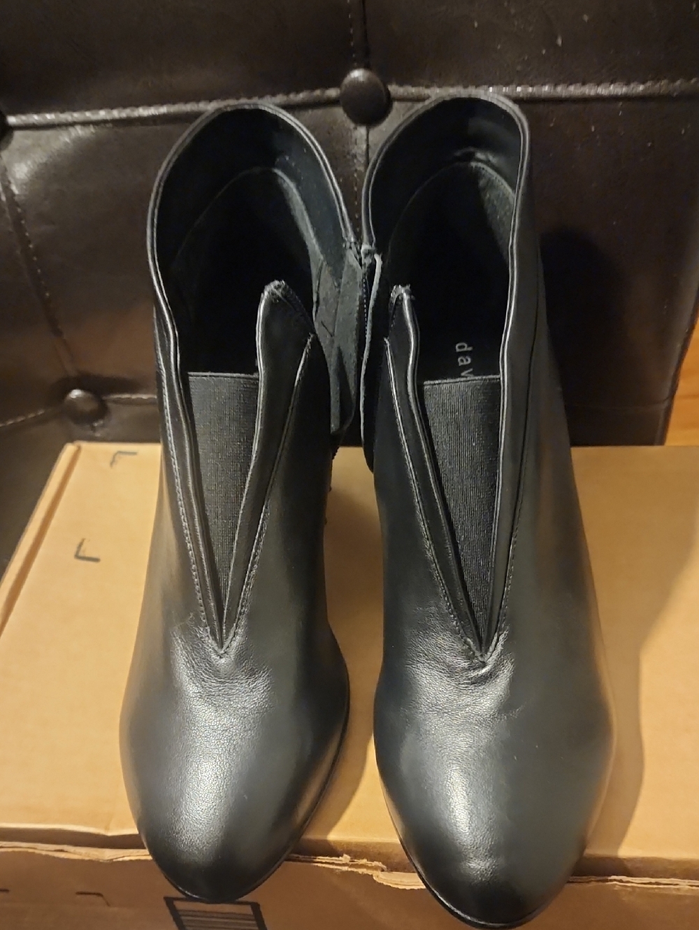David Tate Black Leather V-Slit Ankle Booties
